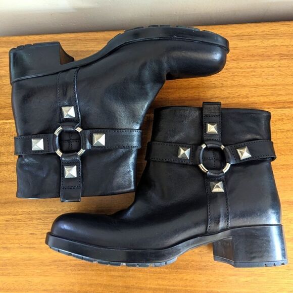 AGL Studded Boots 5 Moto Rock Rebel Punk Grunge Whimsigoth Dark Academia Boho - Picture 9 of 12